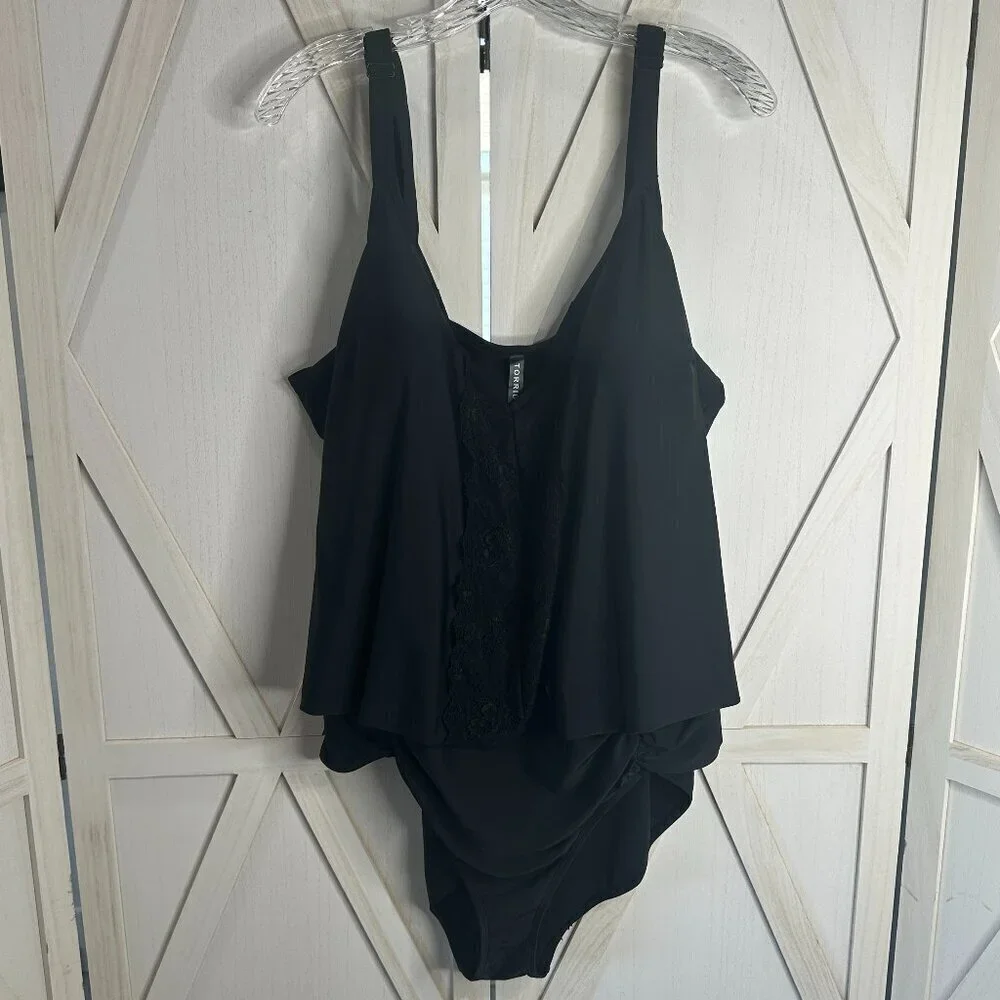 Torrid Black Lace Front One Piece Swimsuit
